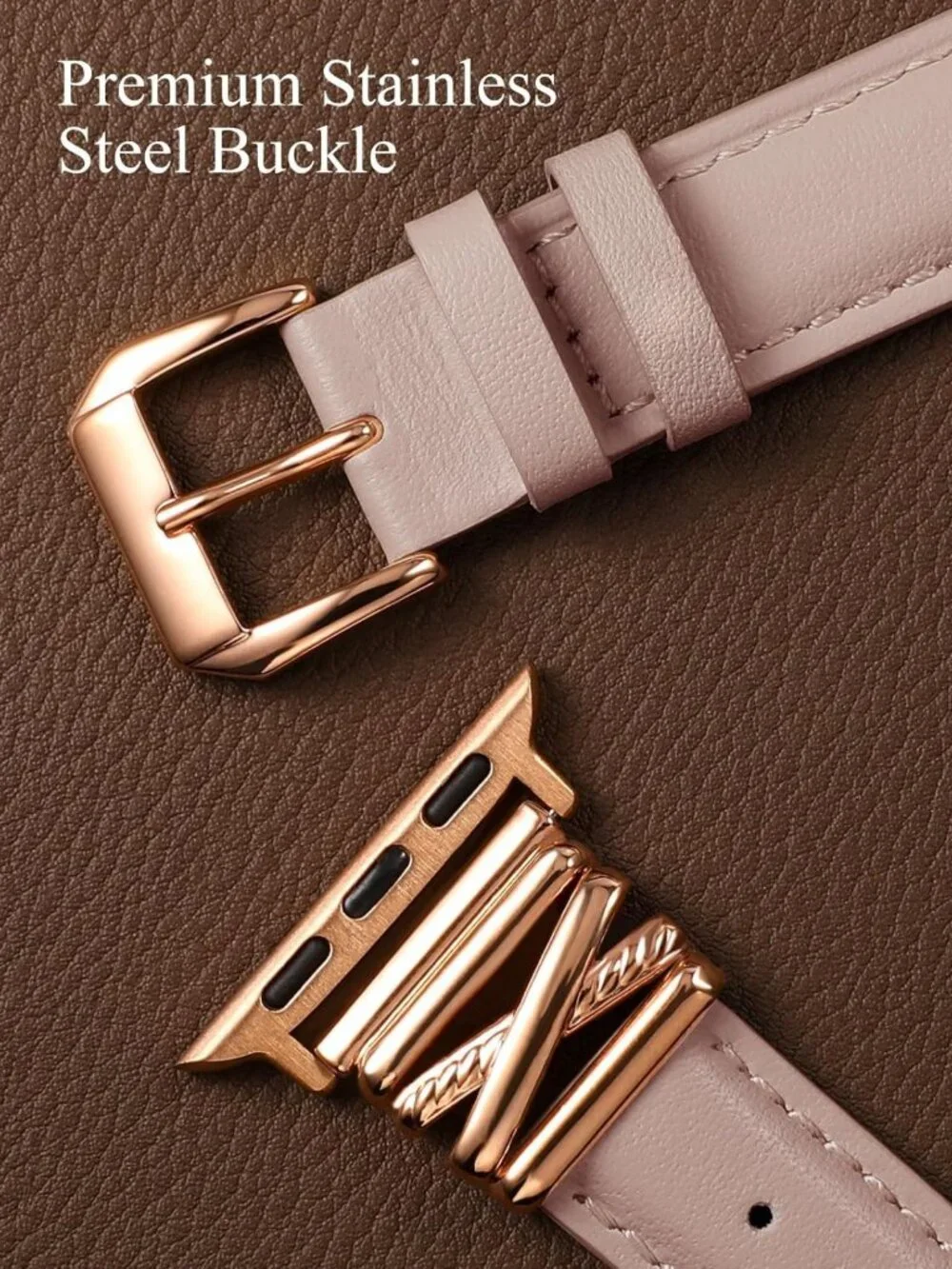 Stylish Slim Leather Band for Apple Watch 38-49mm, Designer X-Shape Buckle